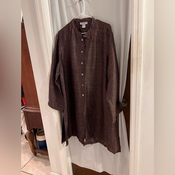 Sutton studio woman purple gold button up long line duster/tunic size 2x - Picture 1 of 5